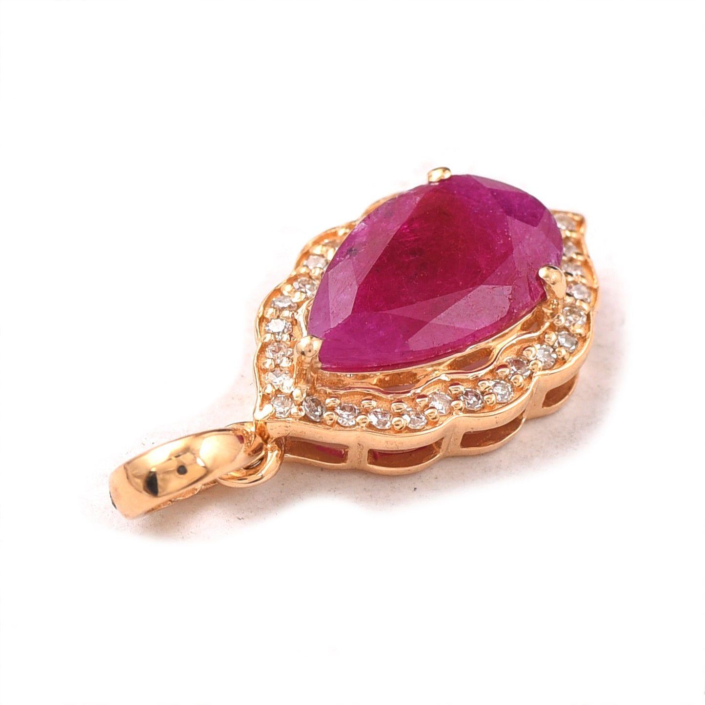 1.57 Ct Pear Mixed Cut Natural Ruby 14K Gold Pendant