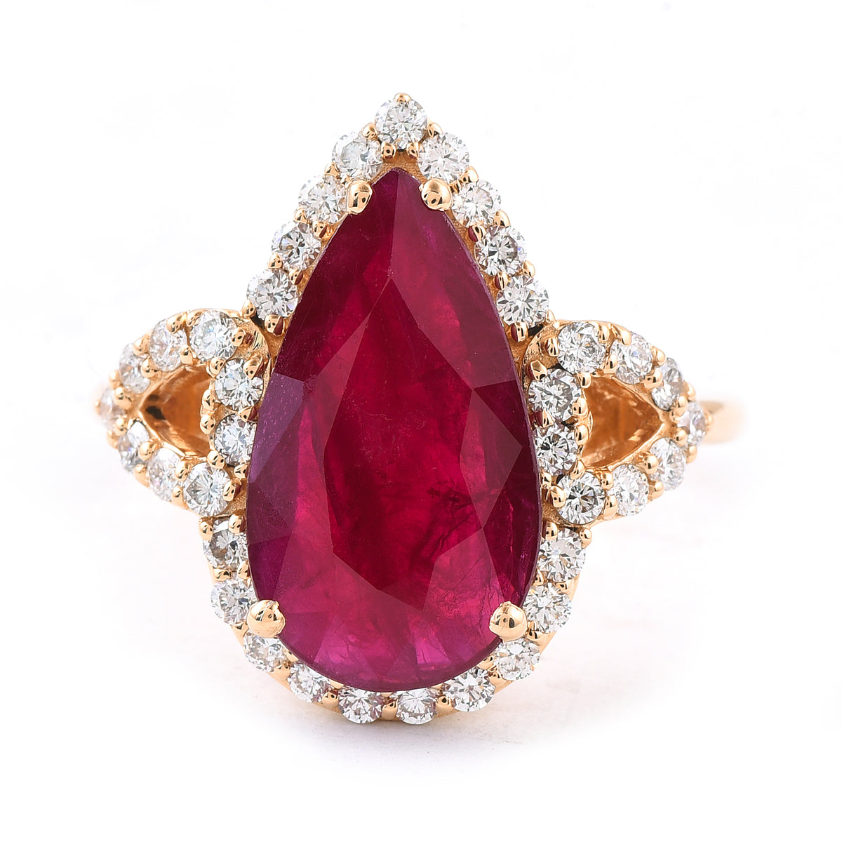 5.59 Ct Pear Ruby 18K Gold Ring