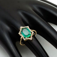 2.22 Ct Cushion Mixed Cut Natural Emerald 14K Gold Ring