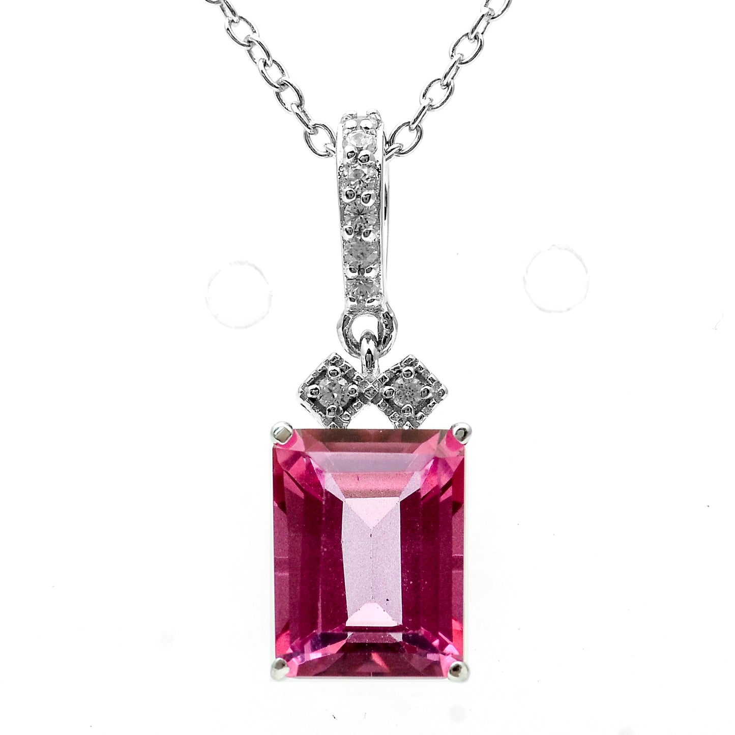 3.08 Ct Octagon Pink Topaz, White Zircon 925 Sterling Silver Pendant