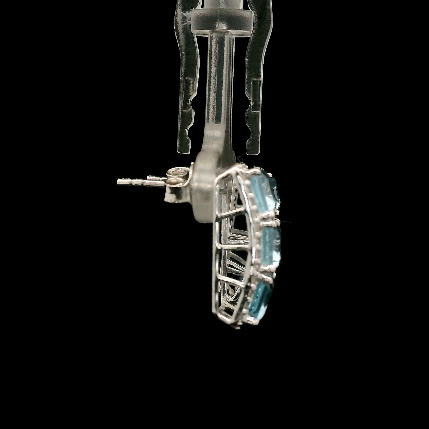 8.56 Ct Octagon Blue Topaz, White Zircon 925 Sterling Silver Earrings