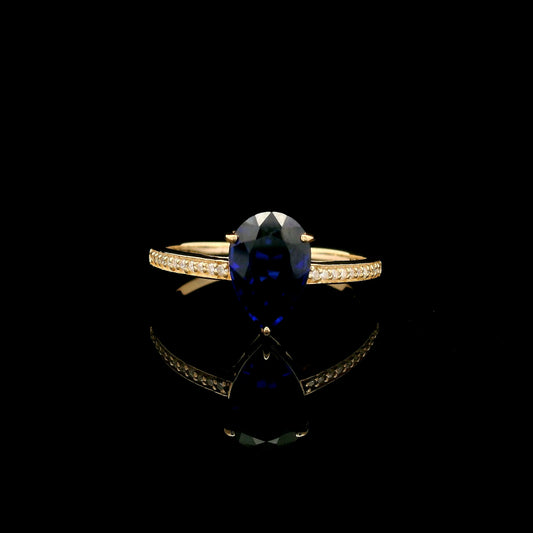 2.24 Ct Pear Mixed Cut Lab Grown Sapphire 14K Gold Ring