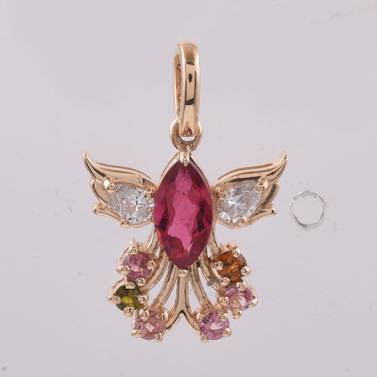 0.97 Ct Marquise, Round Natural Multi-Coloured Tourmaline 14K Gold Pendant