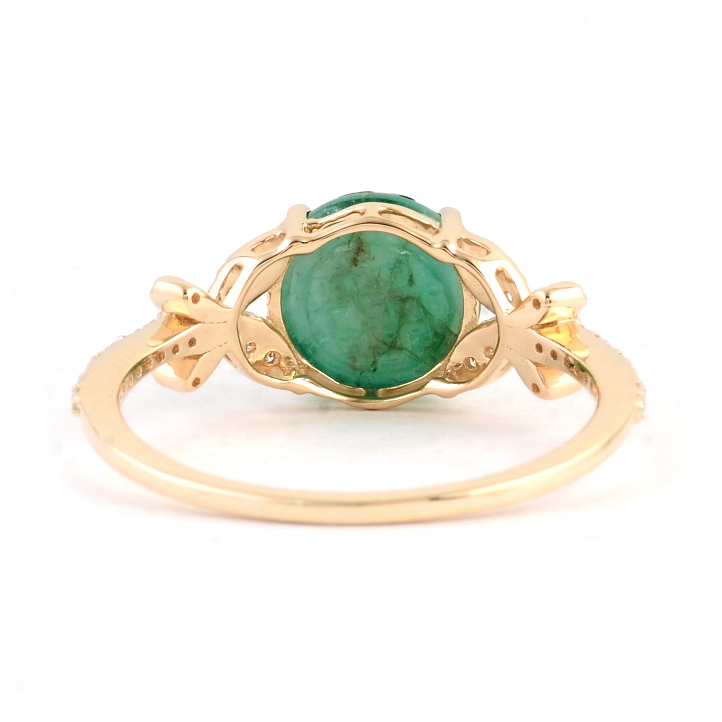 2.23 Ct Round Carving Natural Beryl Emerald 14K Gold Ring