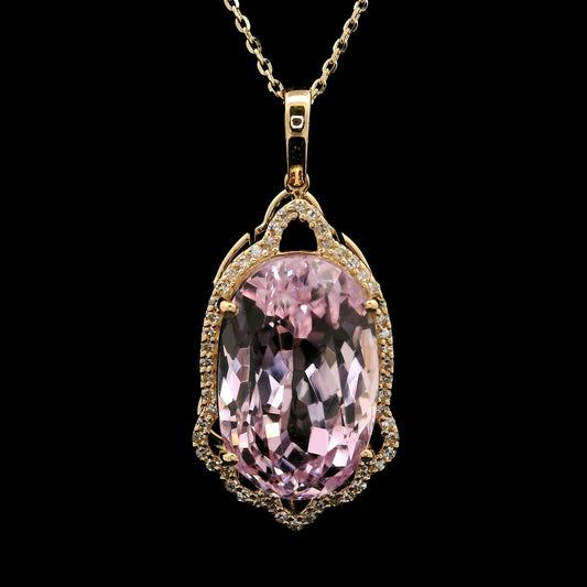 13.53 Ct Oval Kunzite 14K Gold Pendant