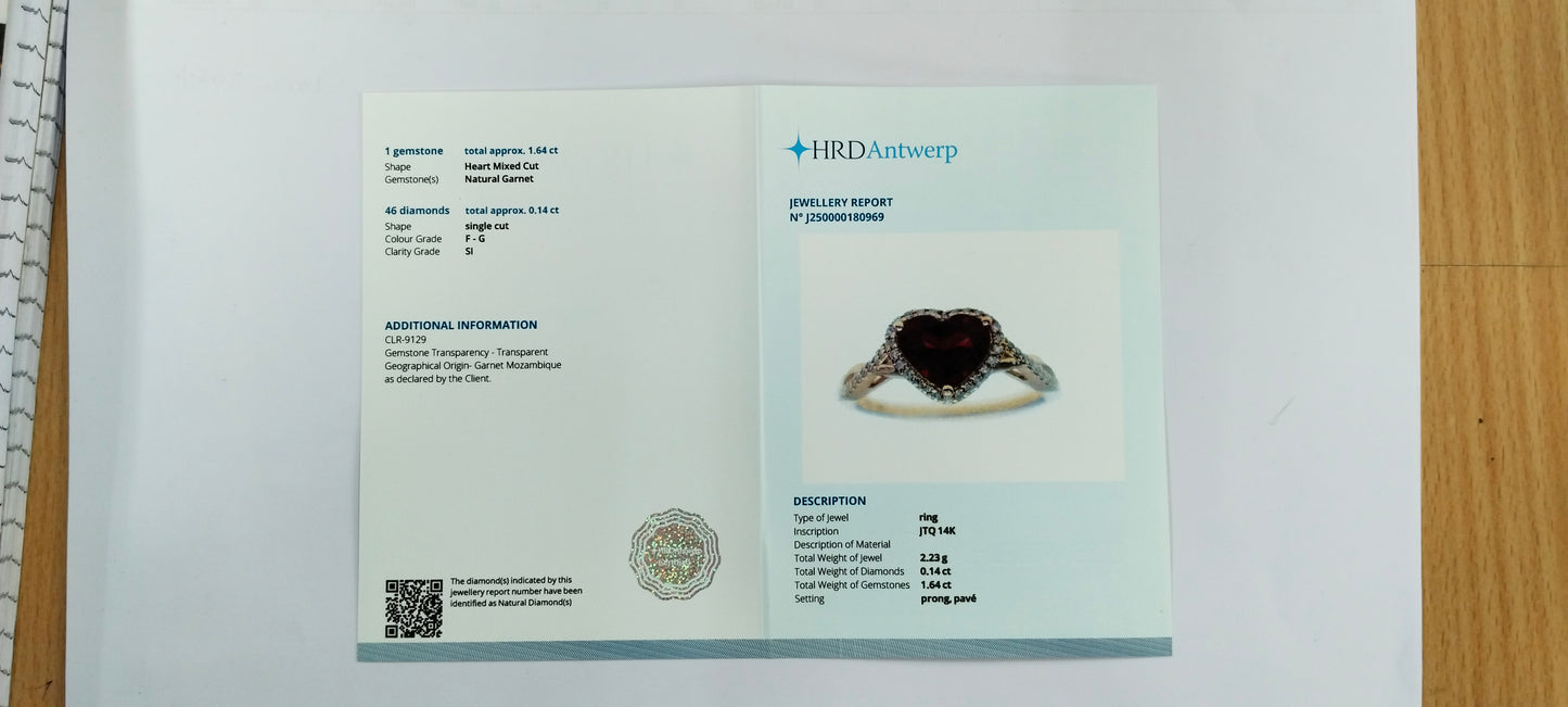 1.78 Ct Heart Mixed Cut Natural Garnet 14K Gold Ring