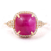 5.04 Ct Cushion Cabochon Cut Natural Ruby 14K Gold Ring