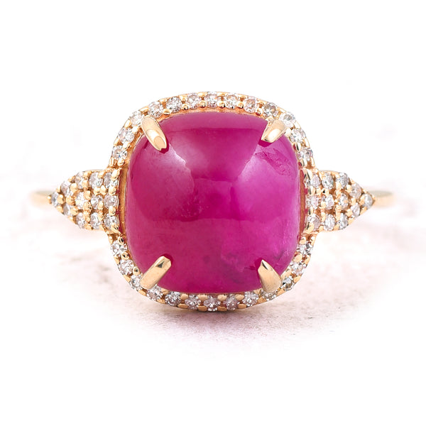 5.04 Ct Cushion Cabochon Cut Natural Ruby 14K Gold Ring