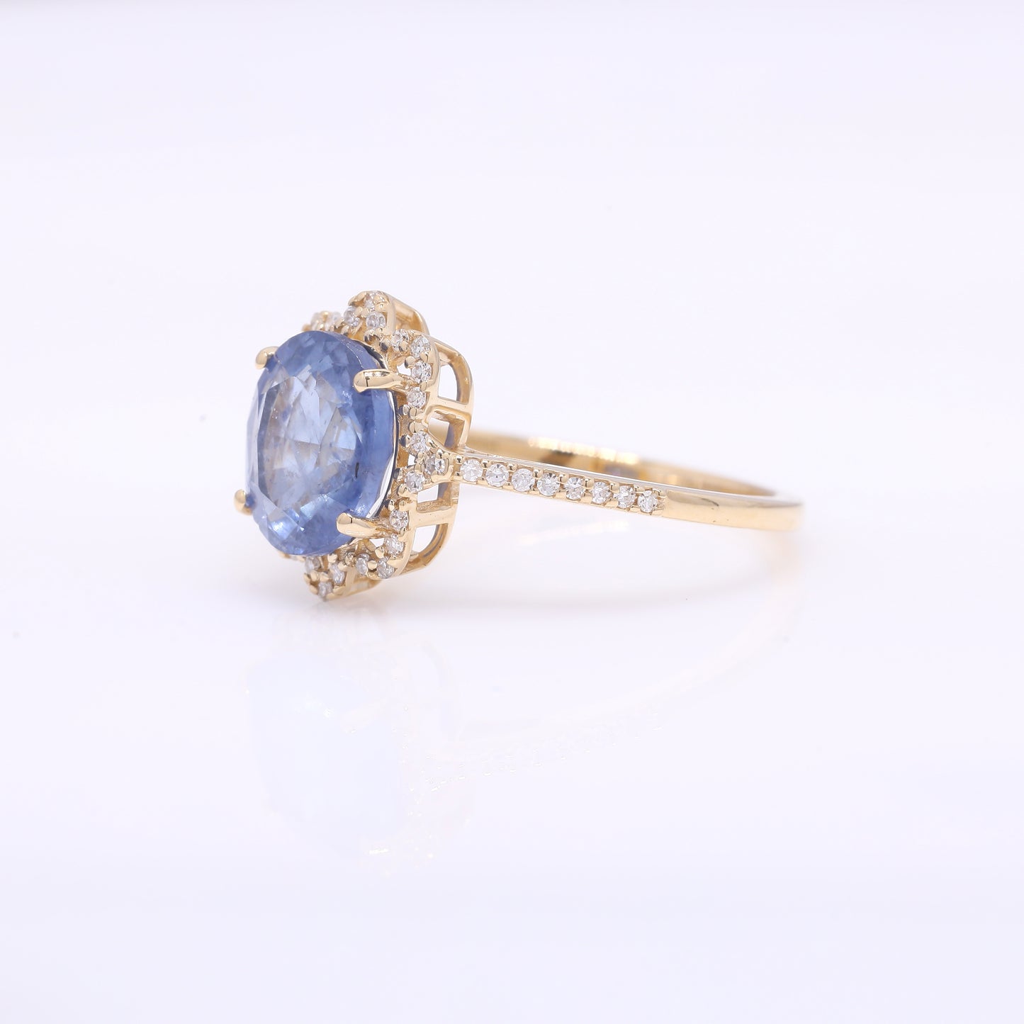 2.97 Ct Oval Mixed Cut Natural Sapphire 14K Gold Ring