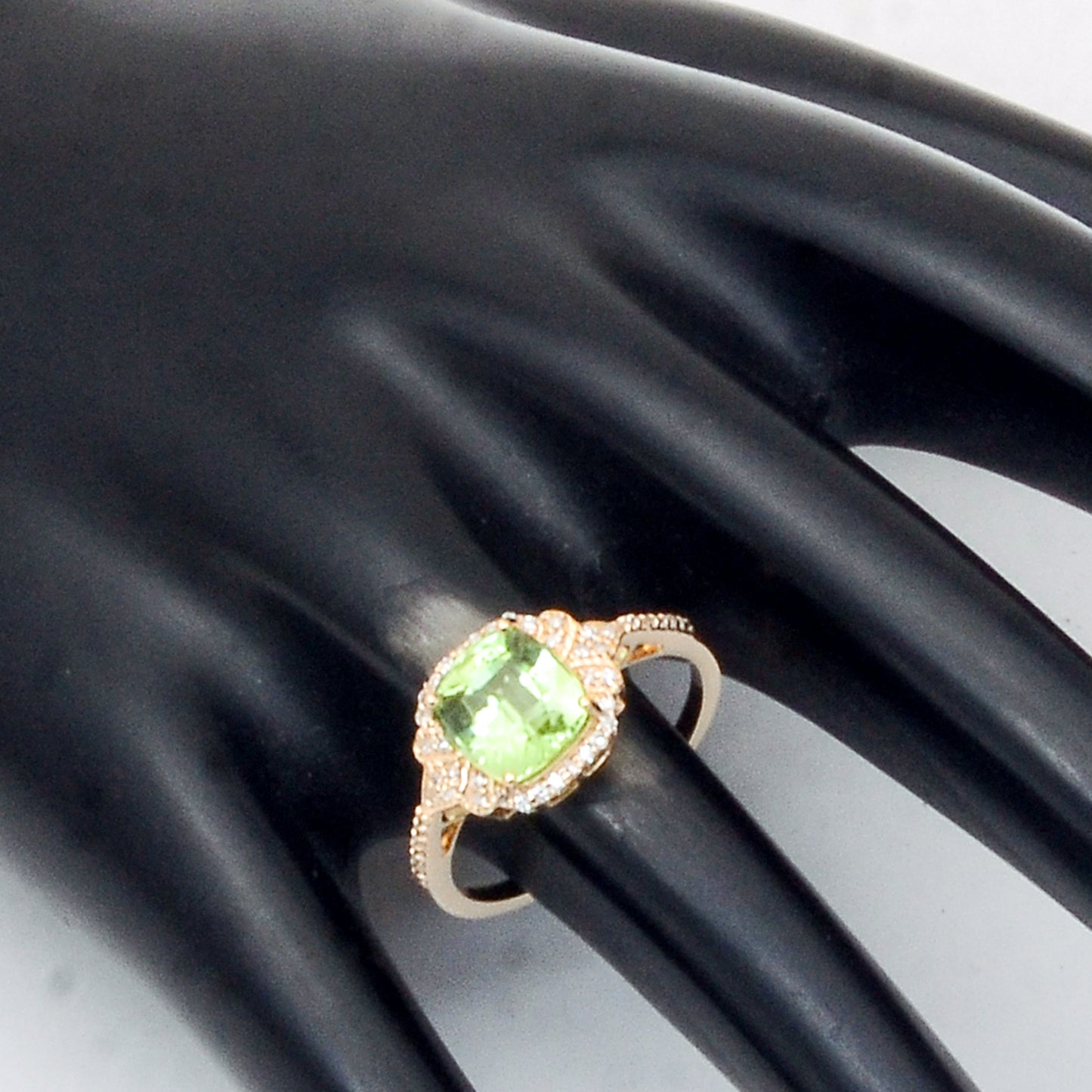 2.31 Ct Cushion Mixed Cut Natural Peridot 14K Gold Ring