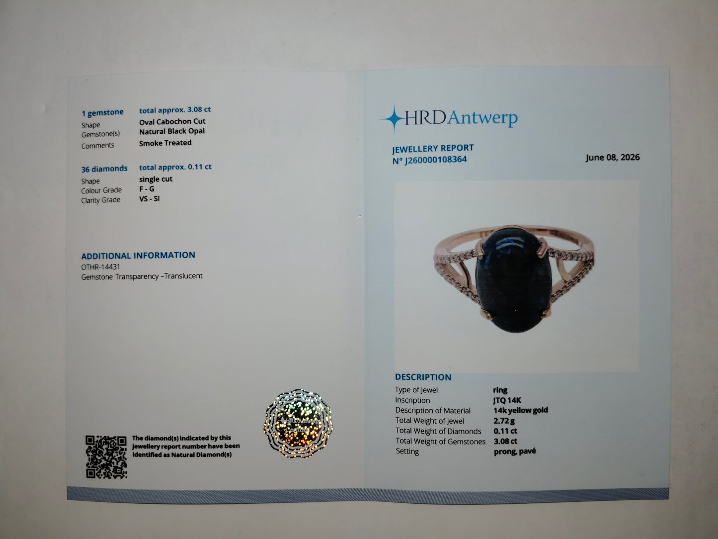 3.19 Ct Oval Cabochon Cut Natural Black Opal 14K Gold Ring