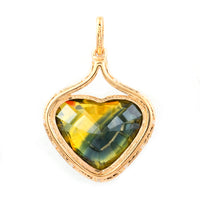 8.69 Ct Heart Mixed Cut Natural Bi Coloured Sapphire 14K Gold Pendant