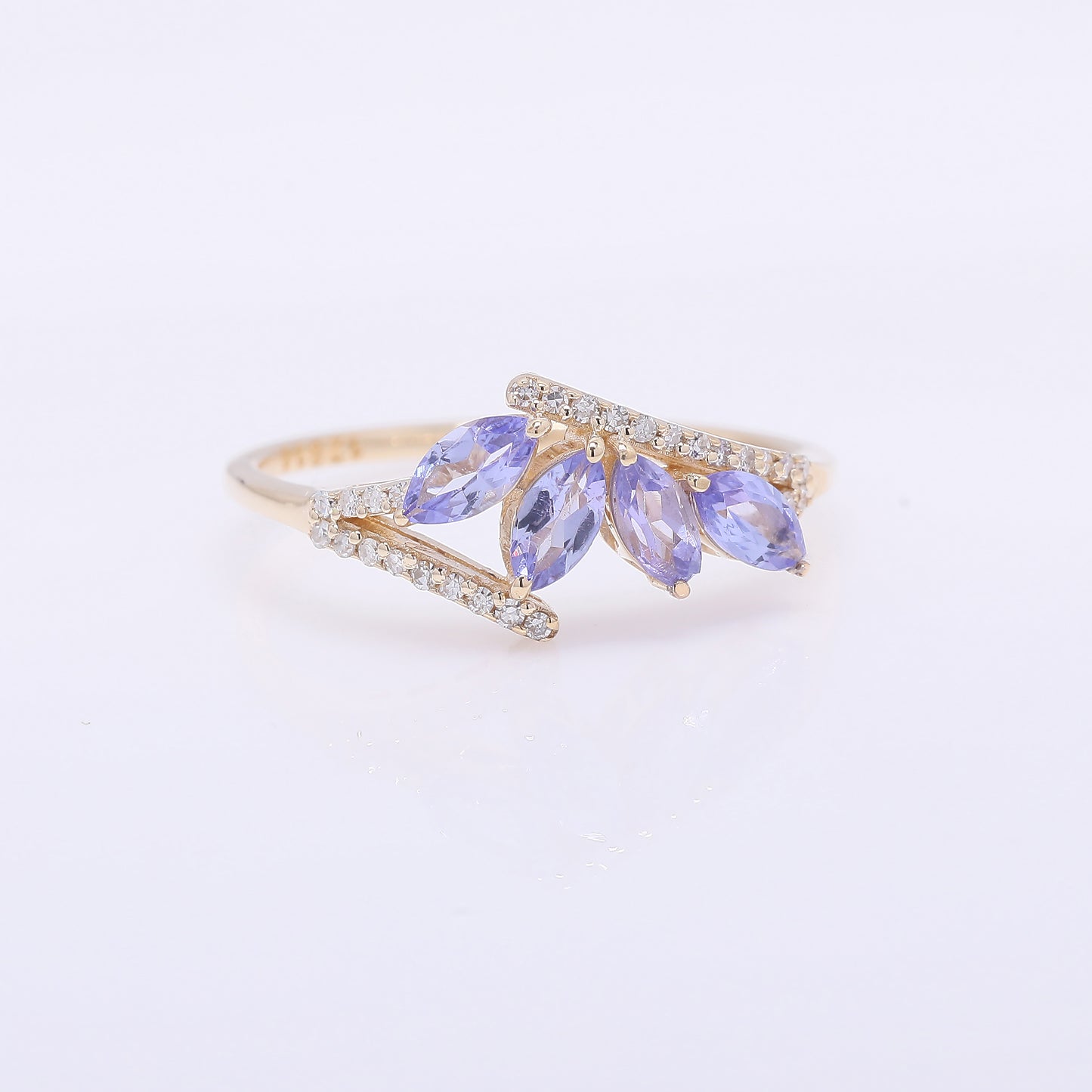 0.71 Ct Marquise Mixed Cut Natural Tanzanite 14K Gold Ring