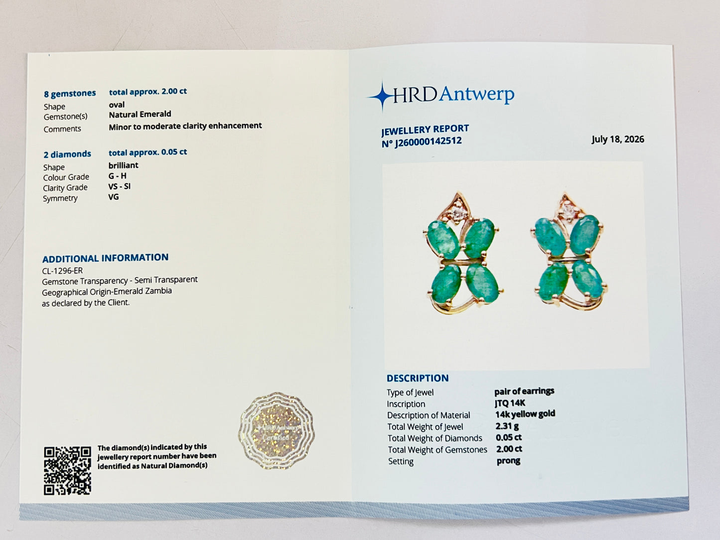2.05 Ct Oval Natural Emerald 14K Gold Earrings