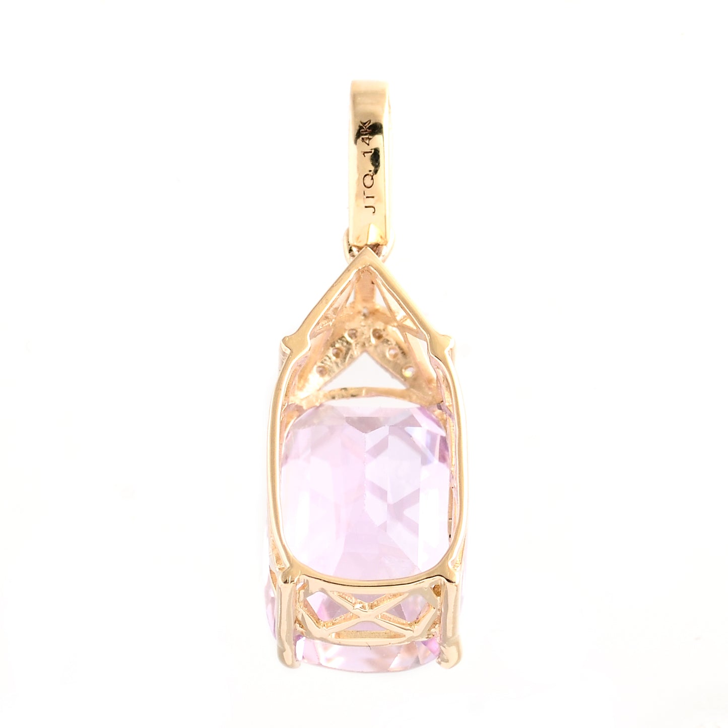 6.08 Ct Rectangular Cushion Mixed Cut Kunzite 14K Gold Pendant