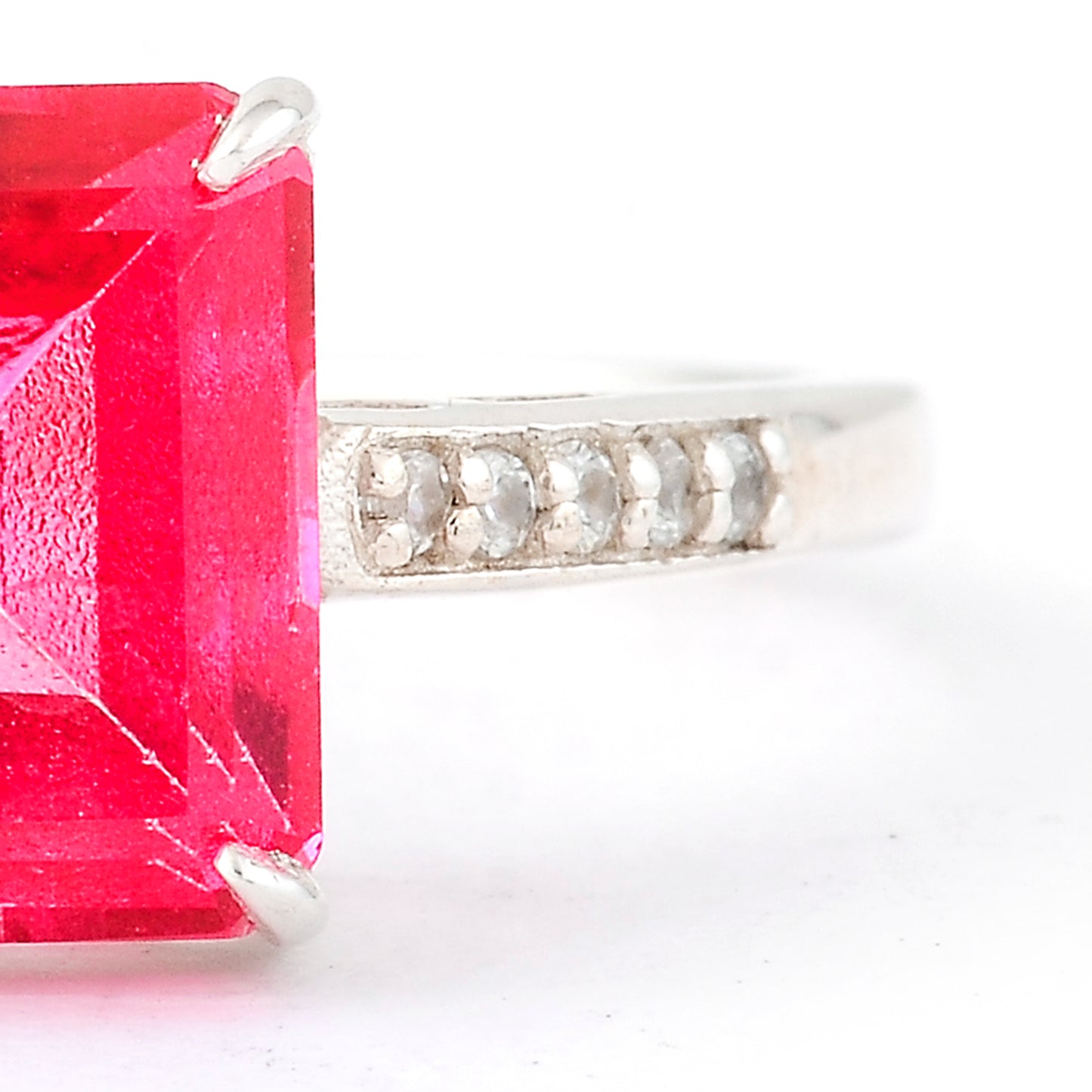 2.73 Ct Octagon Pink Topaz, White Zircon, 925 Sterling Silver Ring