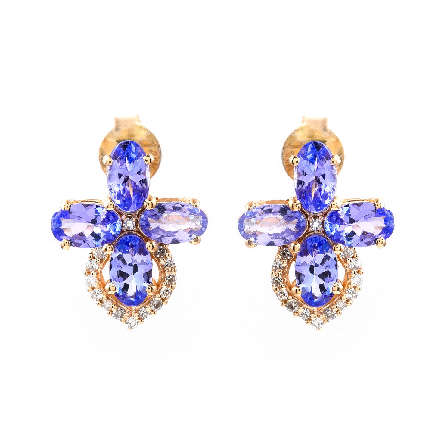 1.83 Ct Oval Mixed Cut Natural Tanzanite 14K Gold Earrings