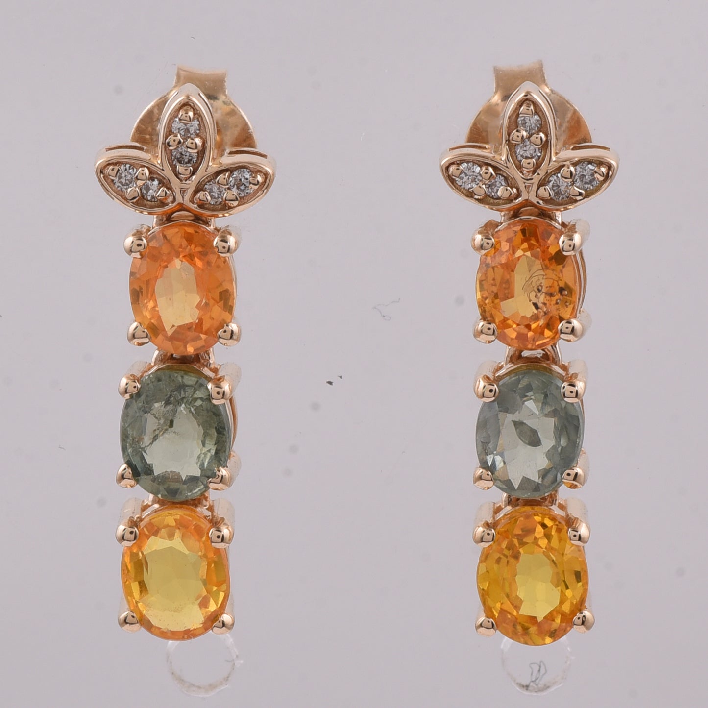 2.38 Ct Oval Natural Multi-Coloured Sapphire 14K Gold Earrings