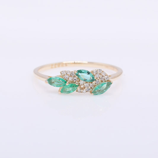 0.53 Ct Marquise Mixed Cut Natural Emerald 14K Gold Ring