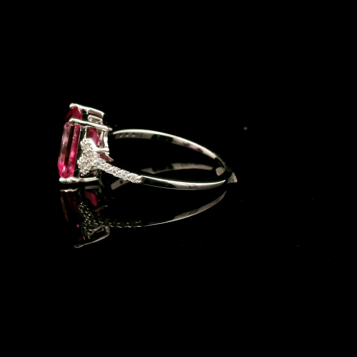3.43 Ct Octagon Pink Topaz, White Zircon 925 Sterling Silver Ring