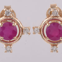 1.78 Ct Round Natural Ruby 14K Gold Earrings