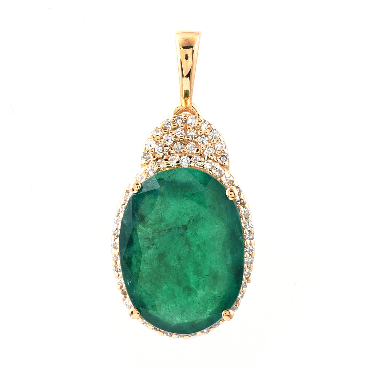 4.65 Ct Oval Mixed Cut Natural Emerald 14K Gold Pendant