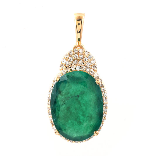 4.65 Ct Oval Mixed Cut Natural Emerald 14K Gold Pendant