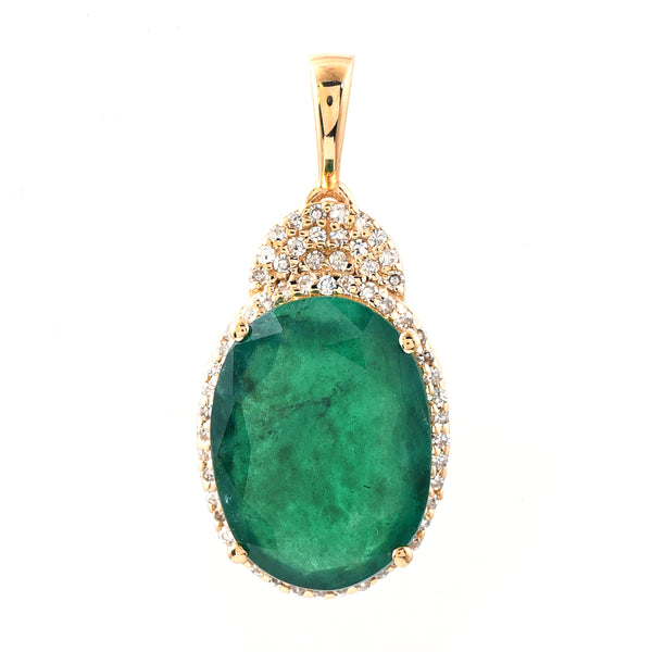 4.65 Ct Oval Mixed Cut Natural Emerald 14K Gold Pendant