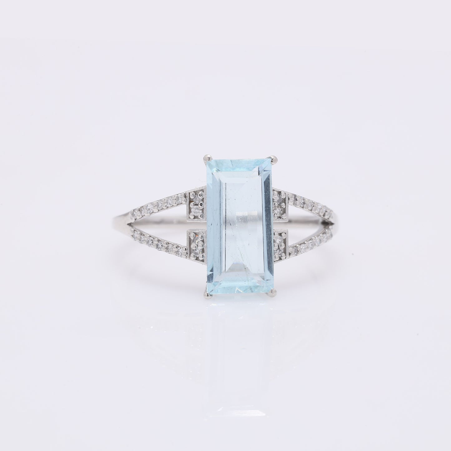 2.04 Ct Rectangle Step Cut Natural Aquamarine 950 Platinum Ring