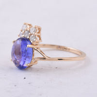 2.64 Ct Oval Cabochon Cut Natural Tanzanite 14K Gold Ring
