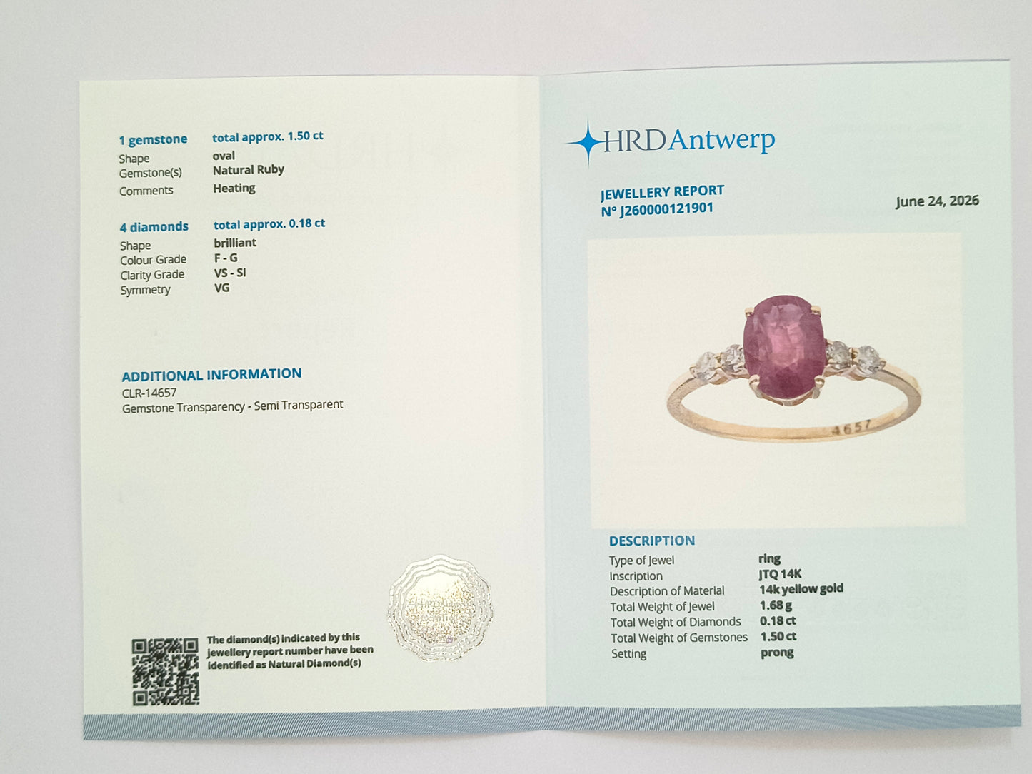 1.68 Ct Oval Natural Ruby 14K Gold Ring
