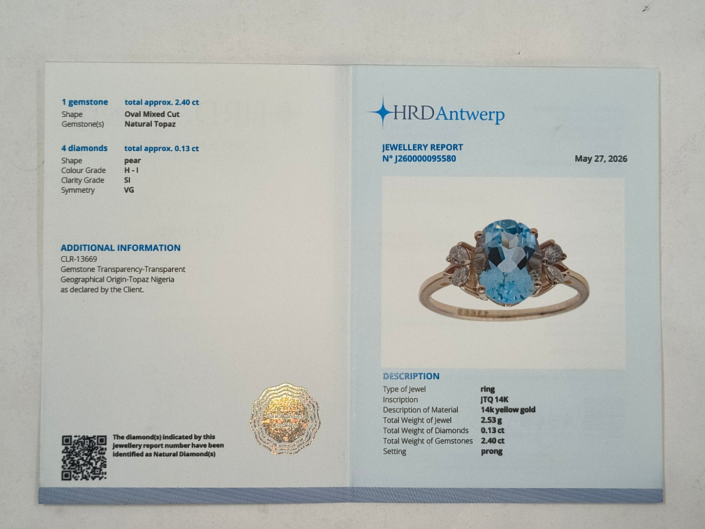 2.53 Ct Oval Mixed Cut Natural Topaz 14K Gold Ring