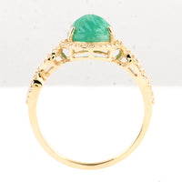 2.70 Ct Oval Carving Natural Beryl Emerald 14K Gold Ring