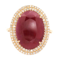 6.67 Ct Oval Mixed Cut Natural Ruby 14K Gold Ring