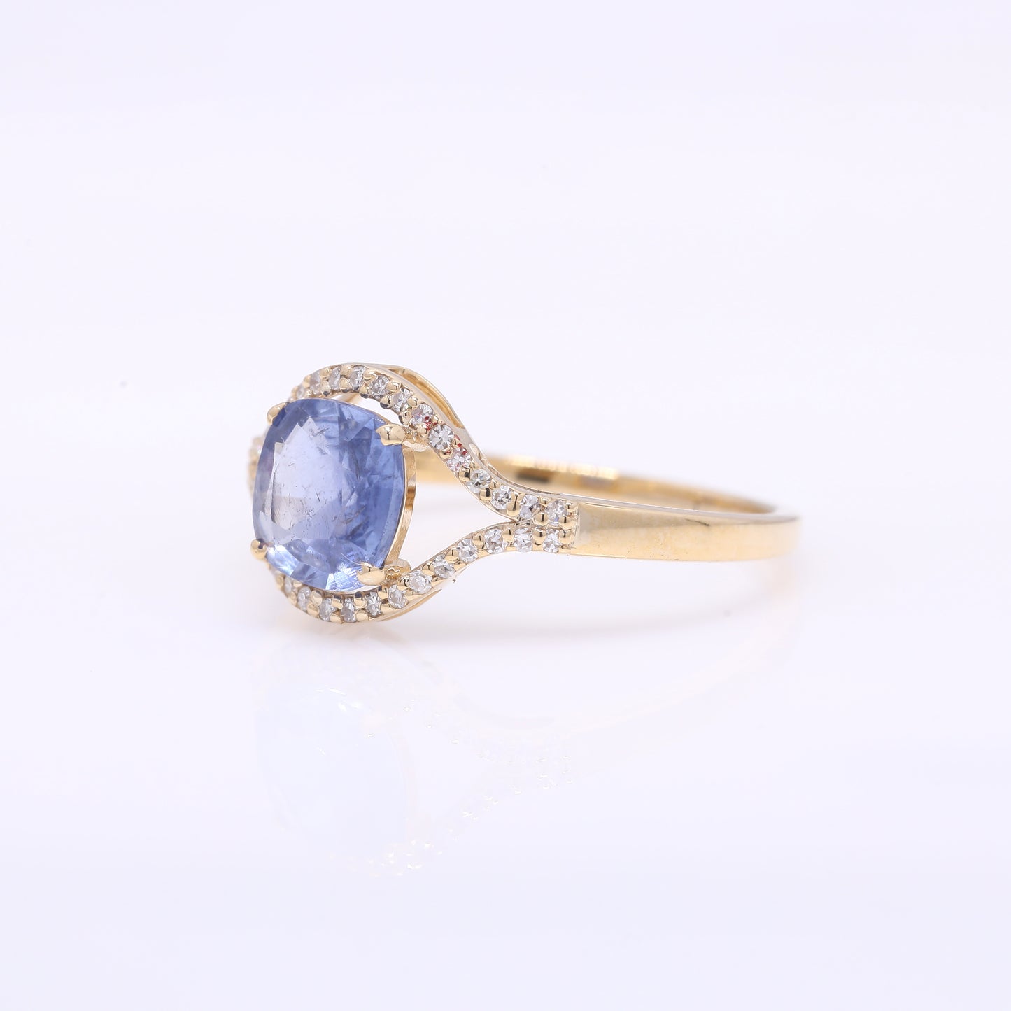 1.50 Ct Cushion Mixed Cut Natural Sapphire 14K Gold Ring