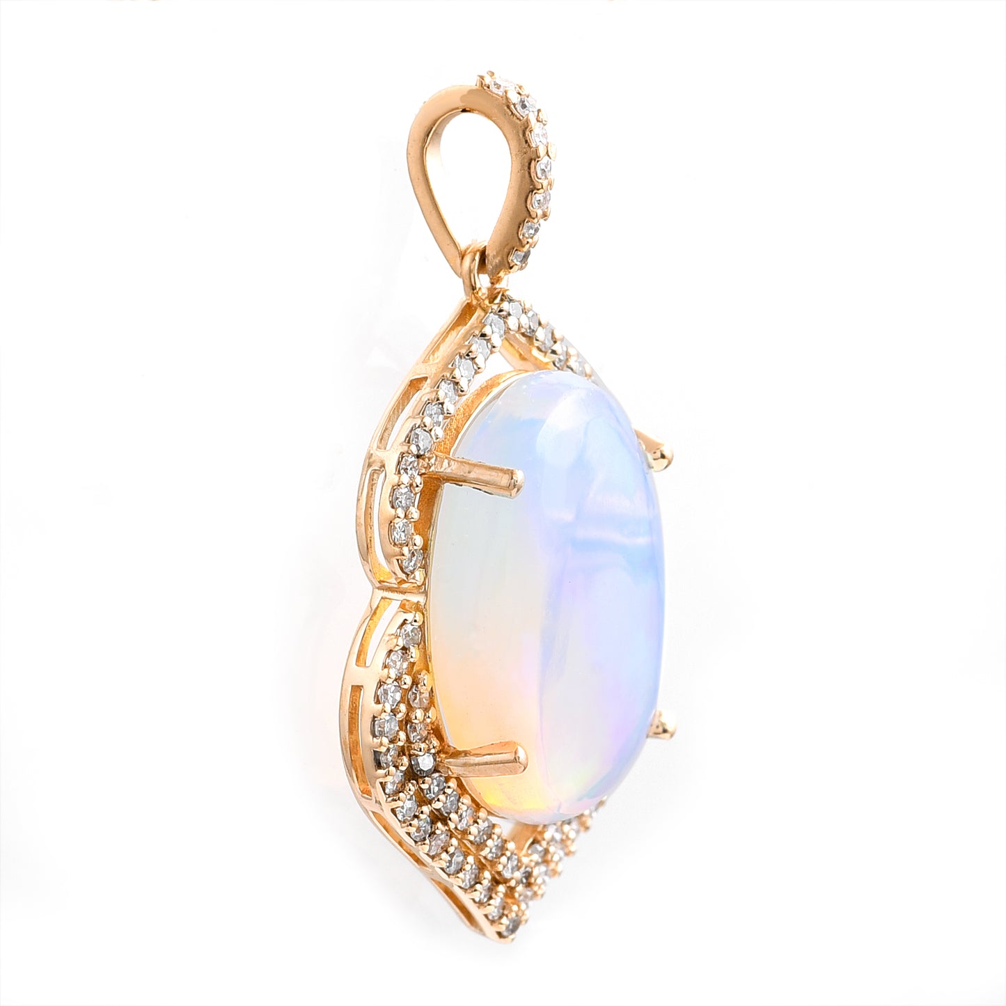 3.88 Ct Oval Cabochon Cut Natural Opal 14K Gold Pendant