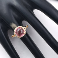 3.38 Ct Cushion Cabochon Cut Natural Pink Tourmaline 14K Gold Ring