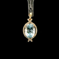 3.28 Ct Oval Mixed Cut Natural Aquamarine 14K Gold Pendant