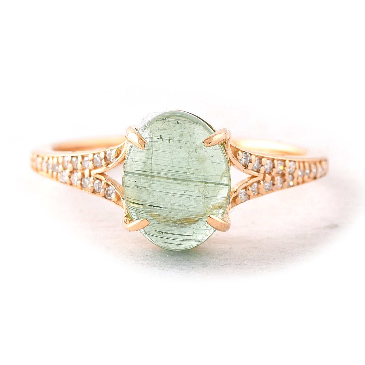 2.95 Ct Oval Cabochon Cut Natural Tourmaline 14K Gold Ring
