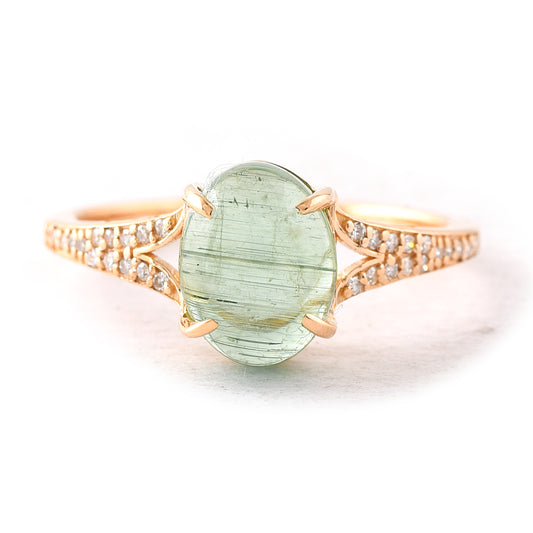2.95 Ct Oval Cabochon Cut Natural Tourmaline 14K Gold Ring