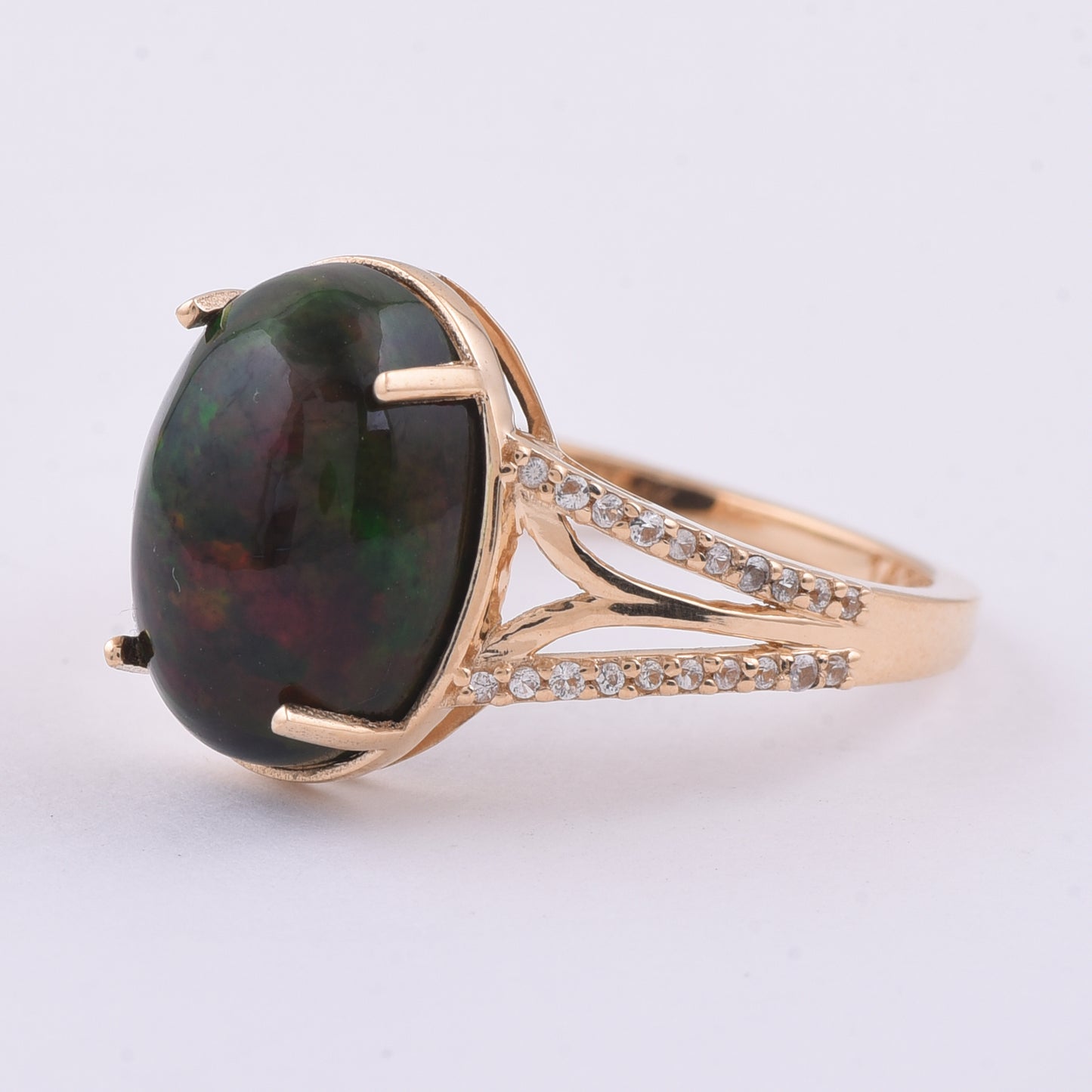 3.34 Ct Oval Cabochon Cut Natural Black Opal 14K Gold Ring