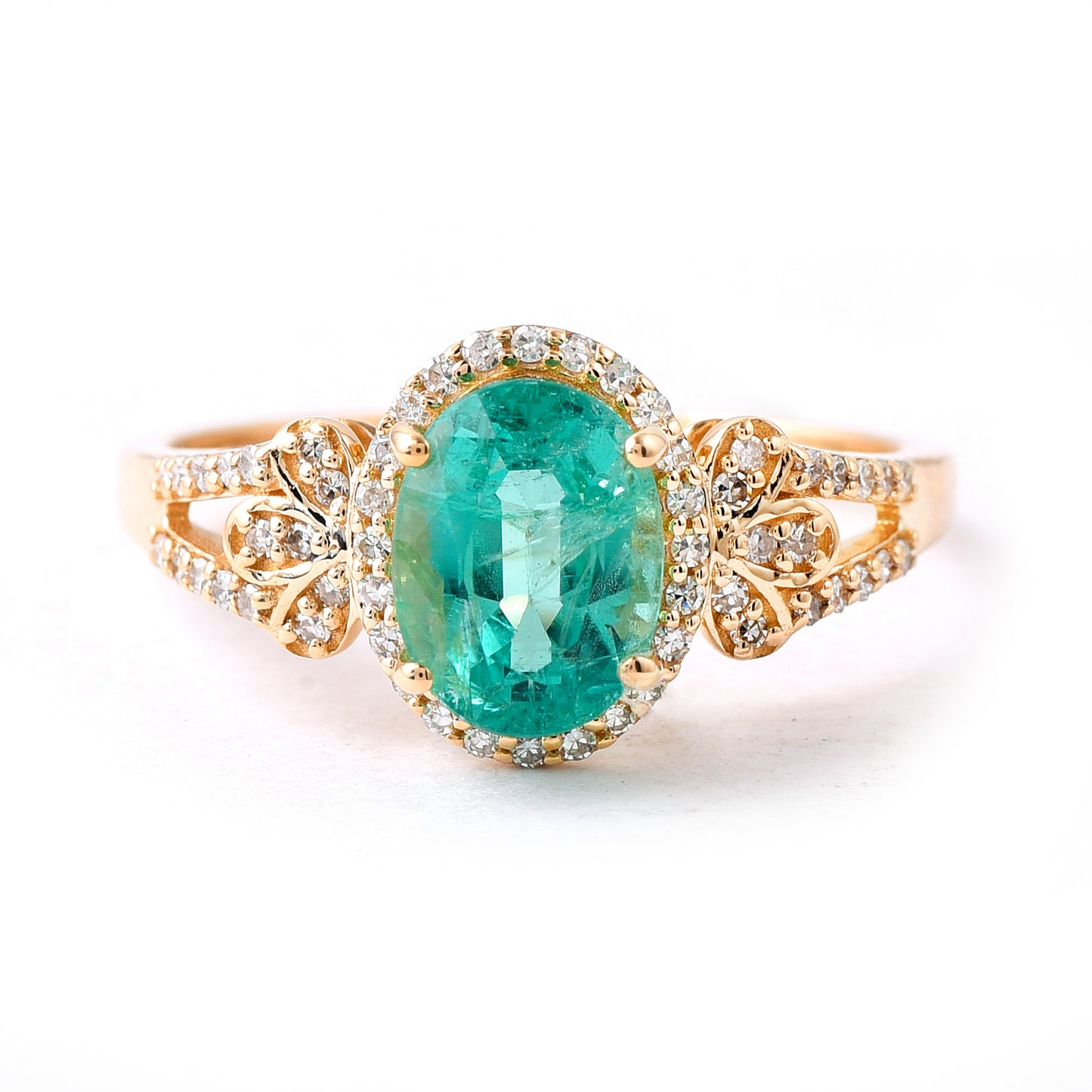 1.82 Ct Oval Mixed Cut Natural Emerald 14K Gold Ring