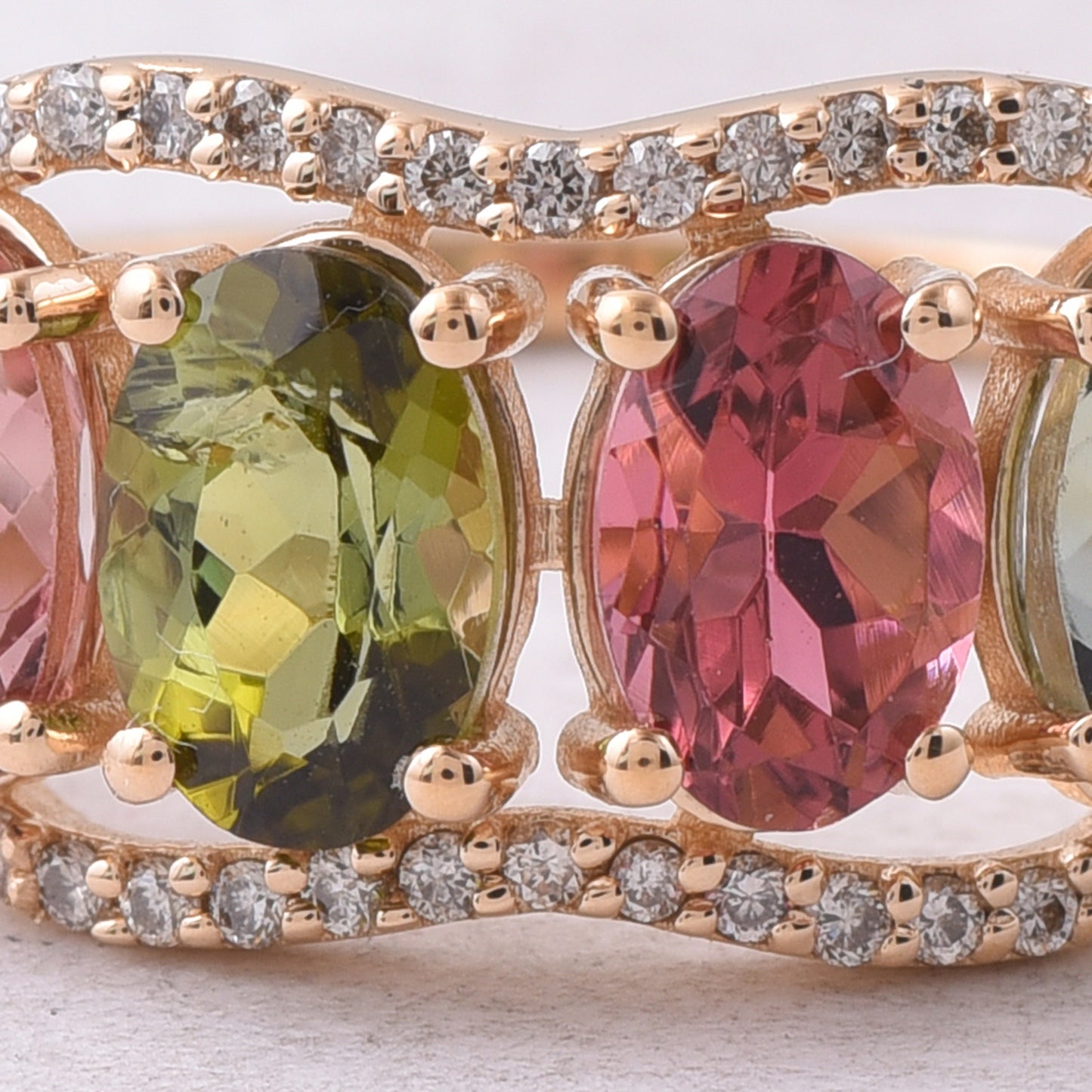 2.32 Ct Oval Mixed Cut Natural Multi-Coloured Tourmaline 14K Gold Ring