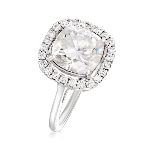 3.61 ct. t.w. Moissanite Square Halo Ring in Sterling Silver. Size 8
