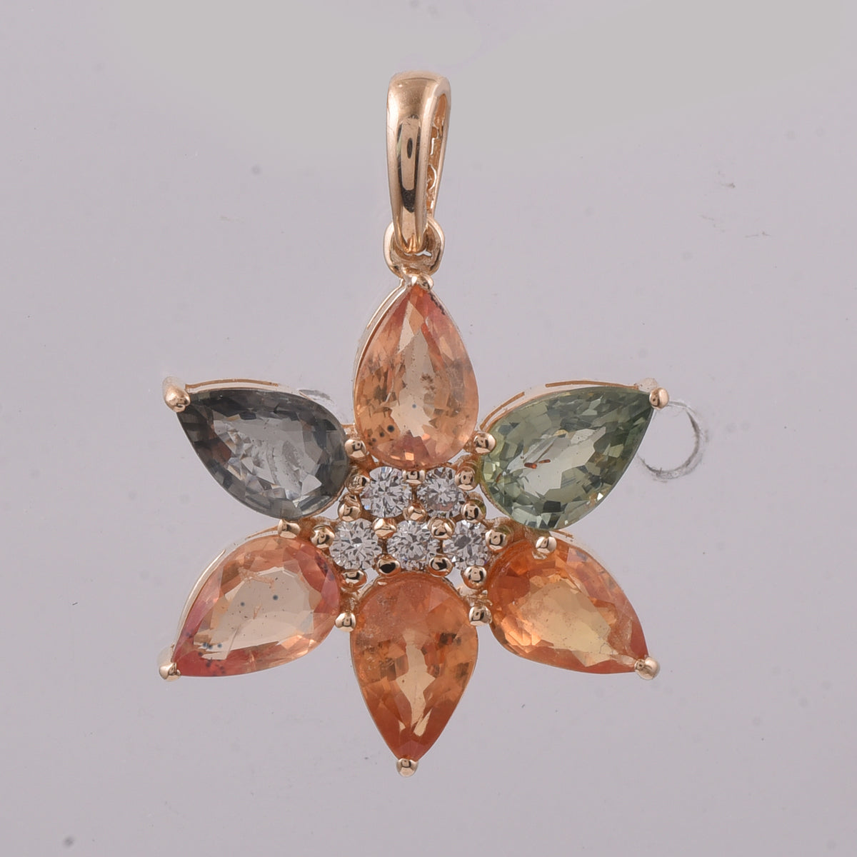 3.18 Ct Pear Natural Multi Coloured Sapphire 14K Gold Pendant