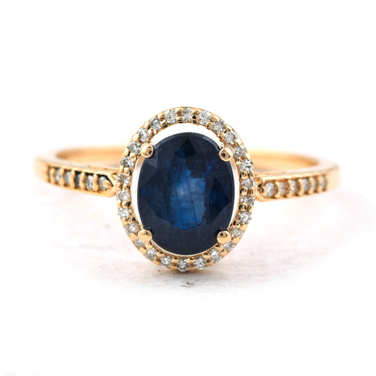 1.92 Ct Oval Mixed Cut Natural Sapphire 14K Gold Ring