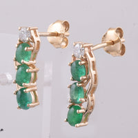 1.18 Ct Oval Cabochon Cut Natural Emerald 14K Gold Earrings