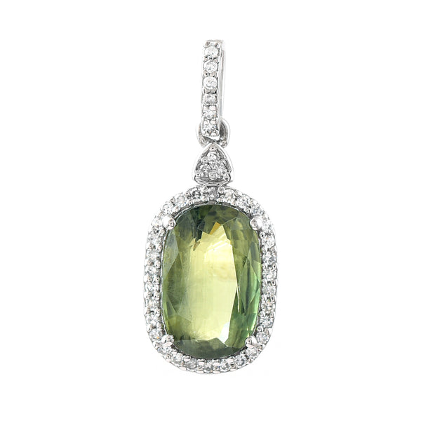 2.24 Ct Cushion Mixed Cut Natural Green Sapphire 950 Platinum Pendant