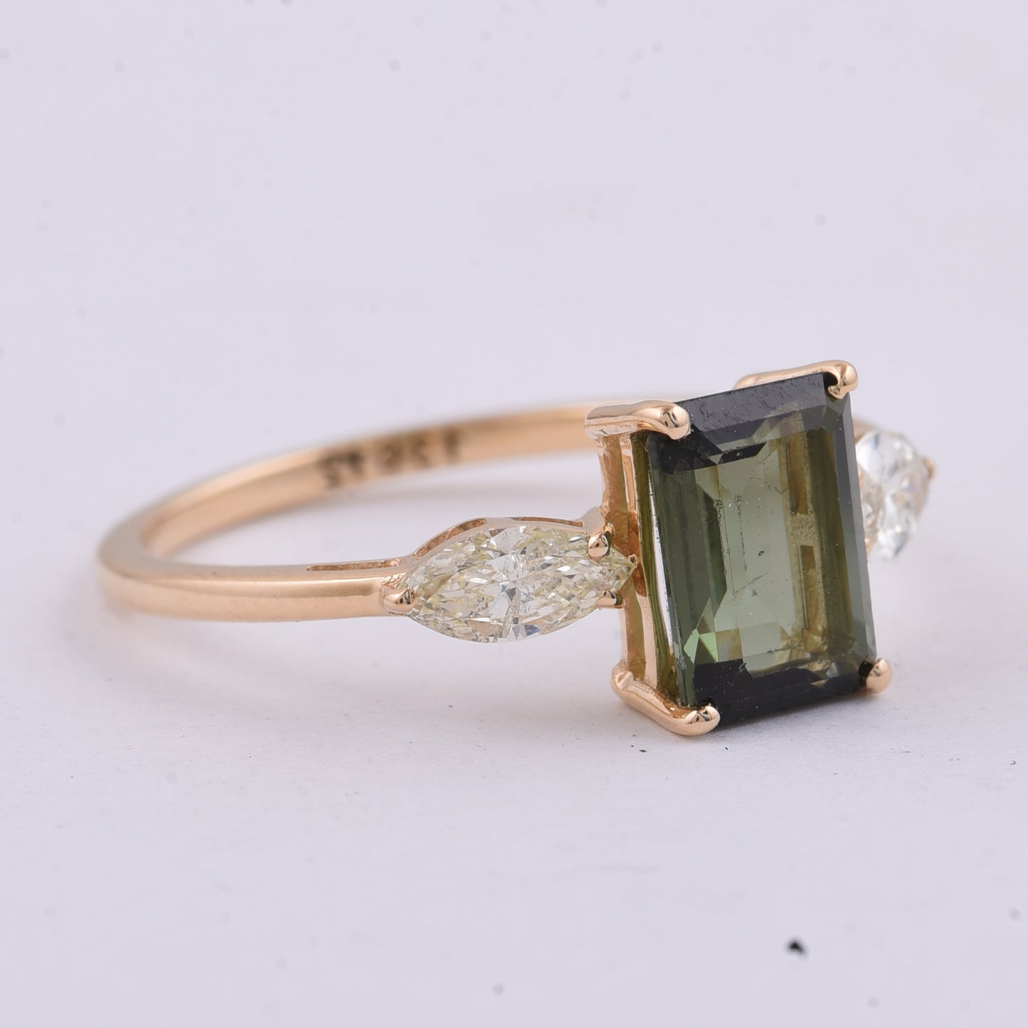 1.81 Ct Octagon Step Cut Natural Green Tourmaline 14K Gold Ring
