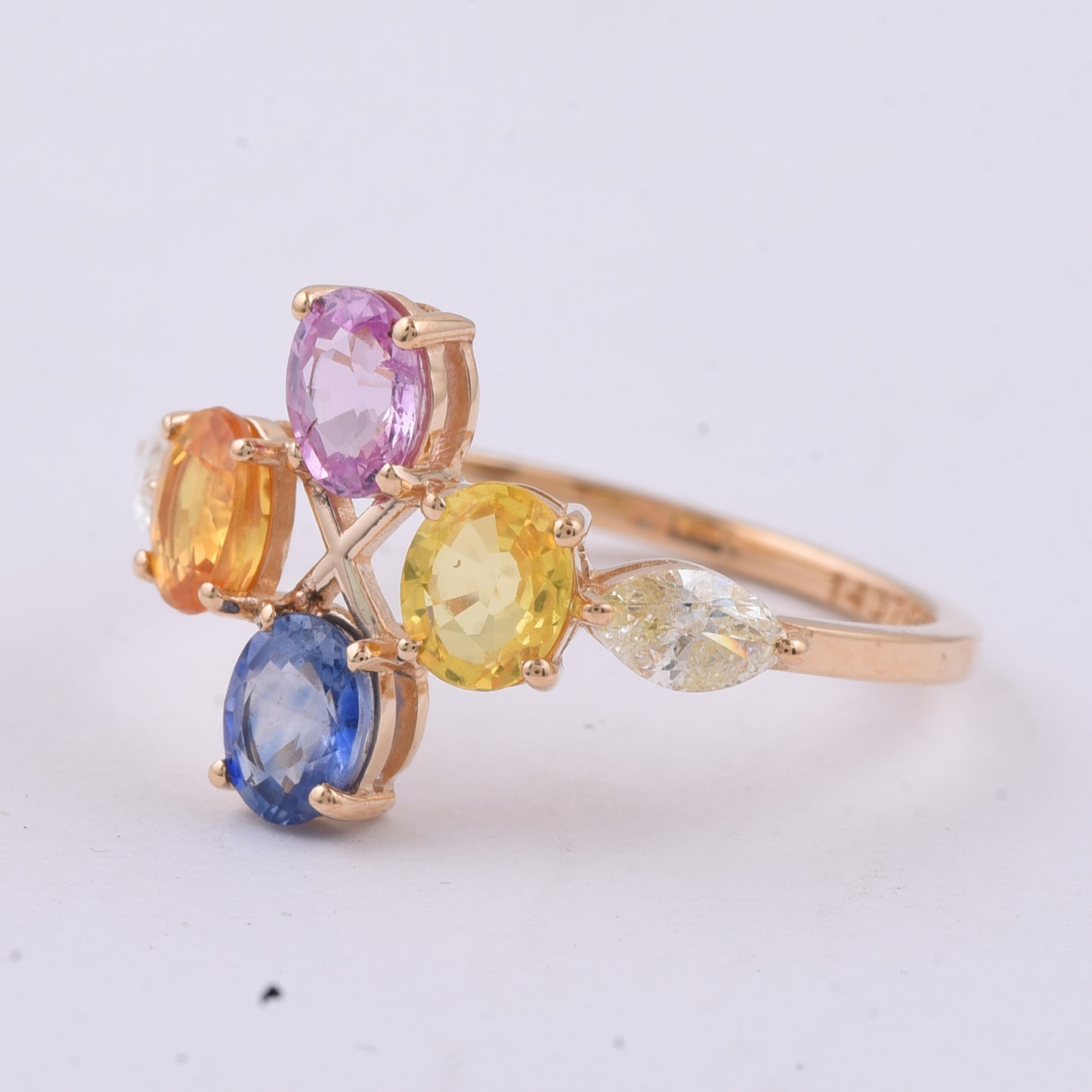 2.16 Ct Oval Natural Multi-Coloured Sapphire 14K Gold Ring
